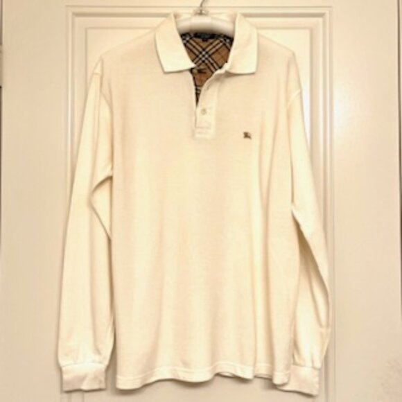 Burberry London Long Sleeve Polo, White, 100% Cotton, Size L - Picture 2 of 6